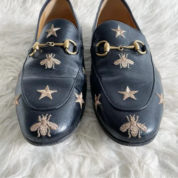 Gucci Jordaan Embroidered Leather Loafer Bee Star
Black Gold Horsebit Size 37.5 - Picture 2 of 11